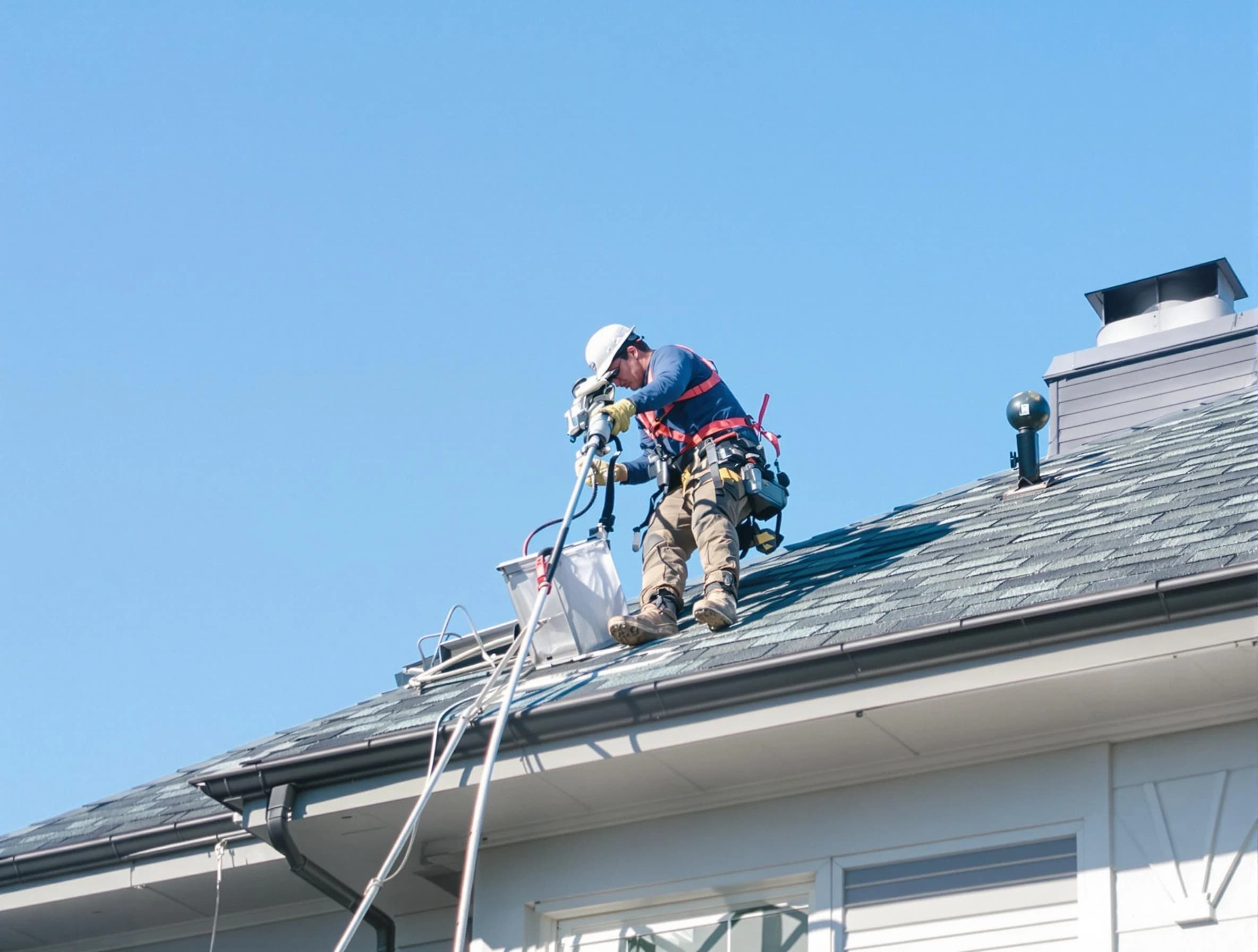 Pleasant View Dryer Vent Cleaning certified technician cleaning a roof-mounted dryer vent system in Pleasant View