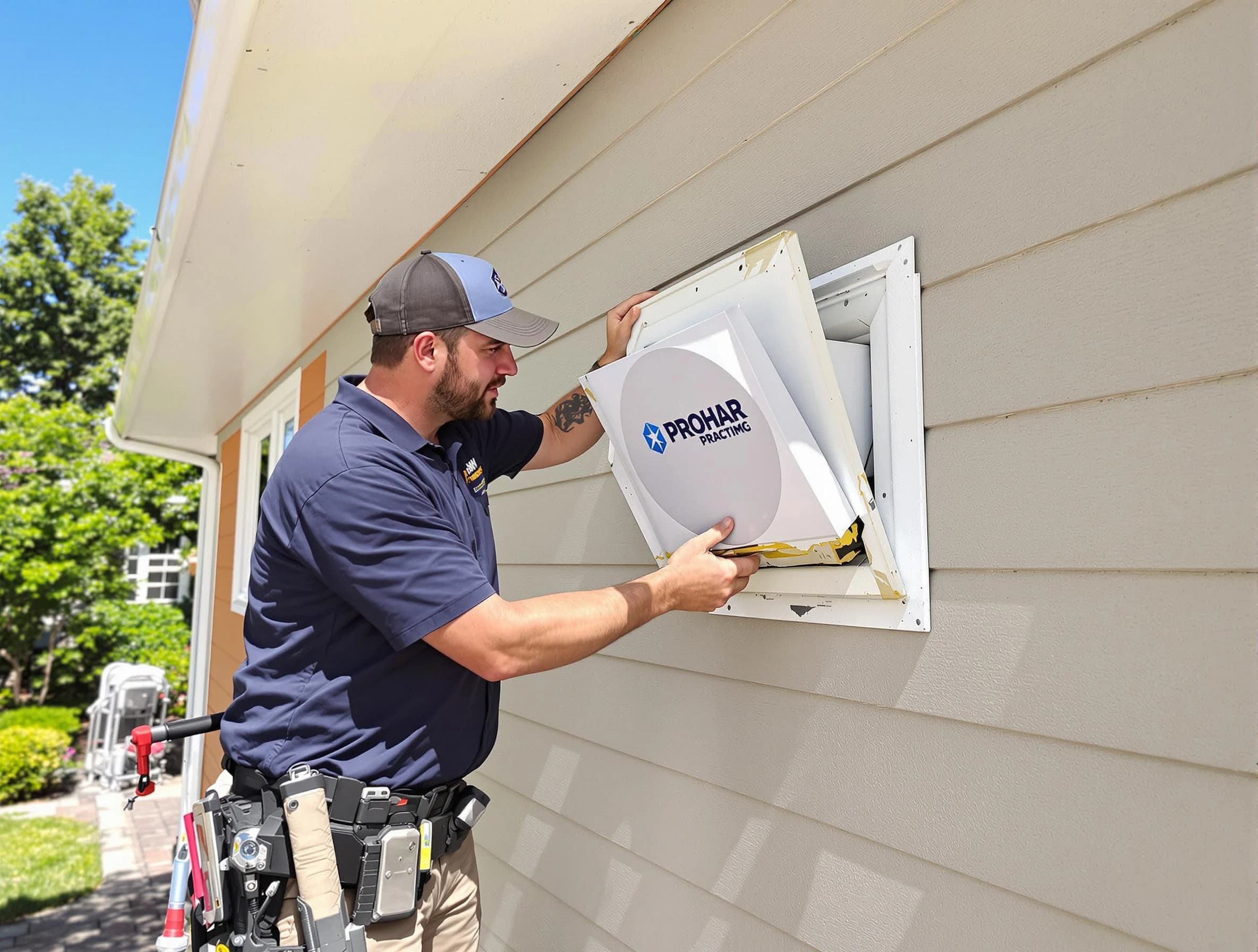 Pleasant View Dryer Vent Cleaning technician installing a new protective dryer vent cover on a home in Pleasant View